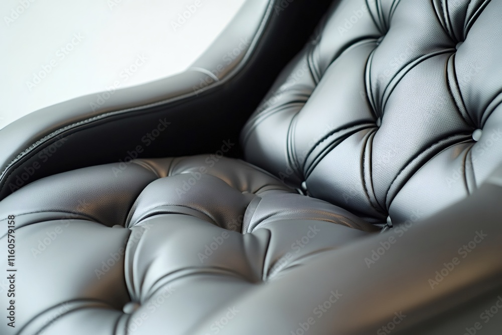 Fototapeta premium Gray leather upholstery creates an elegant deep buttoned pattern on a luxurious armchair, showcasing craftsmanship and sophisticated design in furniture