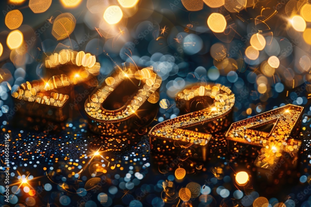 2024 Golden Digits with Bokeh Lights Background 2024 Golden Digits with Bokeh Lights Background