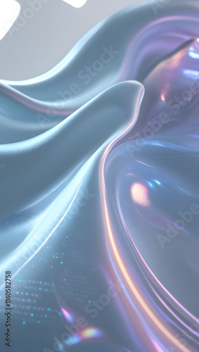 Iridescent Silk Waves - Abstract Pearlescent 3D Render with Soft Holographic Textures