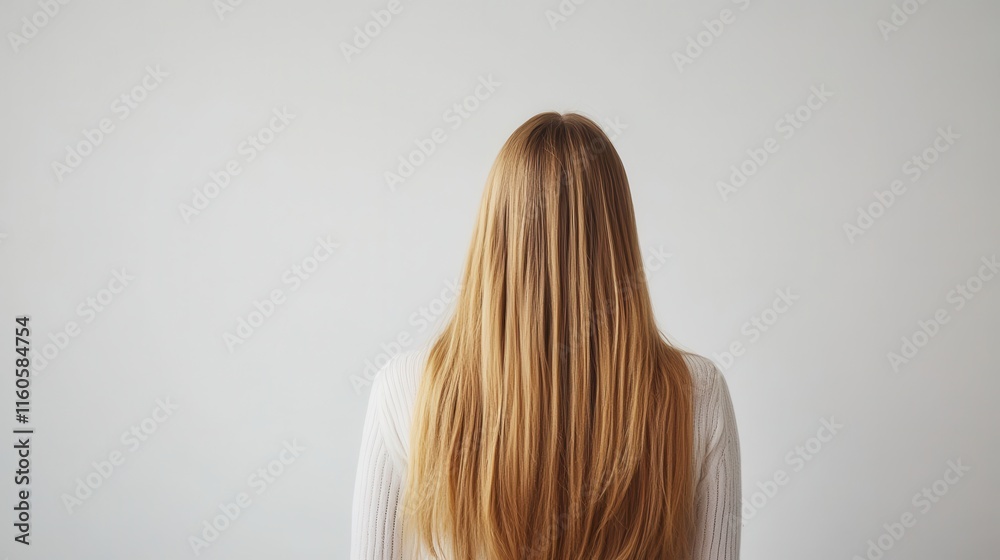 Fototapeta premium Beautiful model girl with Blond hair strand,silky healthy wavy hair strand,hair wavy ribbon, with smooth,Keratin straightening,Treatment,straight long hair,procedures,Smooth hairstyle.