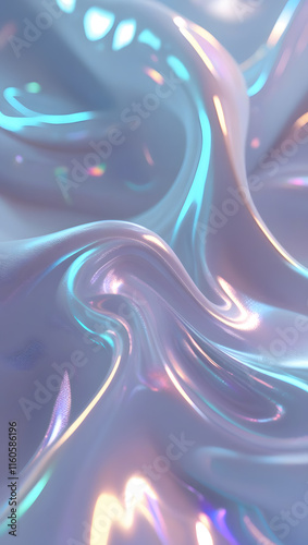 Iridescent Silk Waves - Abstract Pearlescent 3D Render with Soft Holographic Textures