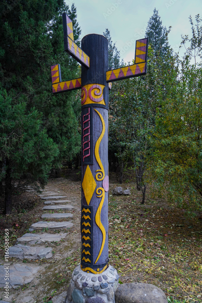 Totem pole of Yi village in China Ethnic Museum