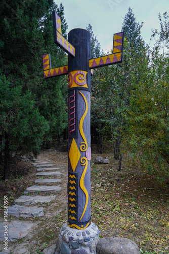 Obraz na płótnie Totem pole of Yi village in China Ethnic Museum w salonie