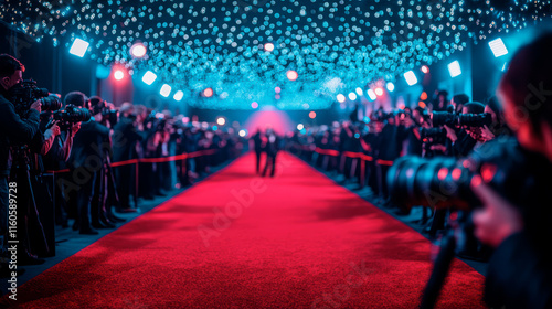 Crowd of photographers on a red carpet show photo