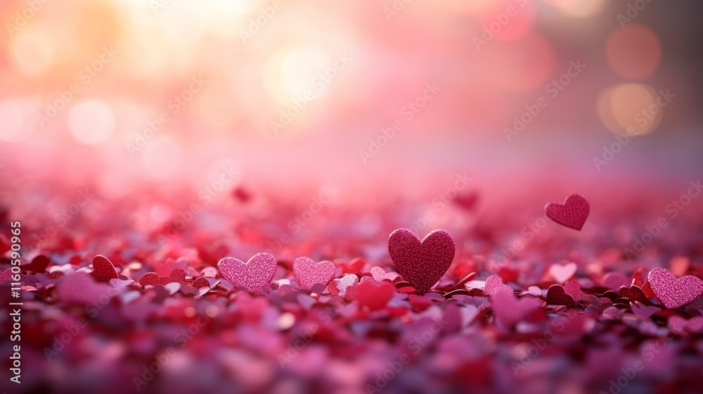 Valentine's Day Background: Sparkling Red Hearts with Soft Focus Valentine's Day Background: Sparkling Red Hearts with Soft Focus