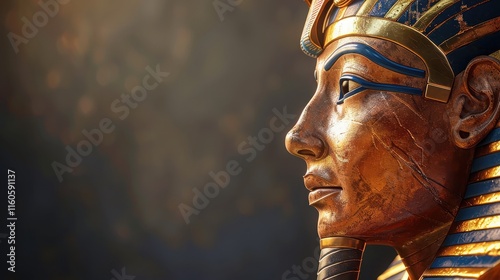 A side profile of a well-known Egyptian pharaoh, such as Ramses II, with detailed facial features and royal attire. photo