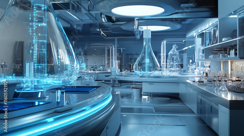 A futuristic lab with advanced Bunsen burners that are digitally controlled, demonstrating the future of chemical experimentation.