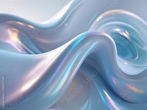 Iridescent Silk Waves - Abstract Pearlescent 3D Render with Soft Holographic Textures