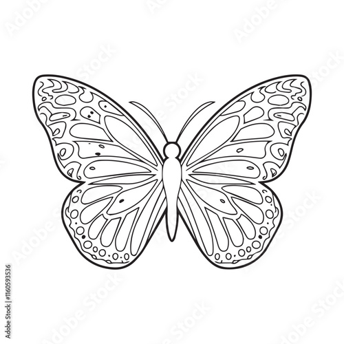  Black and White Butterfly Illustration with Floral Wing Designs on White Background