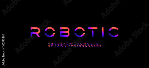 Technology font, digital cyber alphabet made future space style, bright letters A, B, C, D, E, F, G, H, I, J, K, L, M, N, O, P, Q, R, S, T, U, V, W, X, Y, Z and numerals 0, 1, 2, 3, 4, 5, 6, 7, 8, 9.