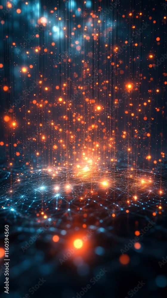 Abstract Network Connection Glowing Nodes and Lines in Dark Space
