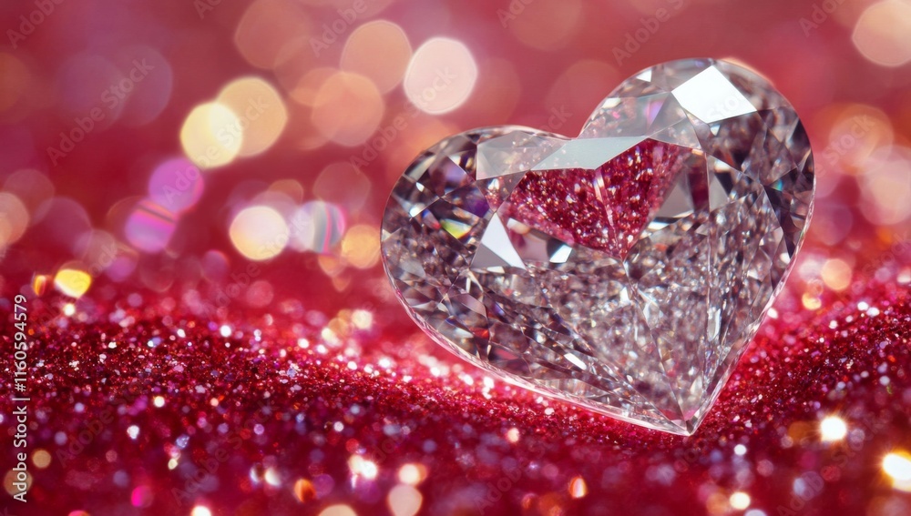 diamond heart on red glitter background, symbolizing love and romance for Valentine's Day celebration diamond heart on red glitter background, symbolizing love and romance for Valentine's Day celebration