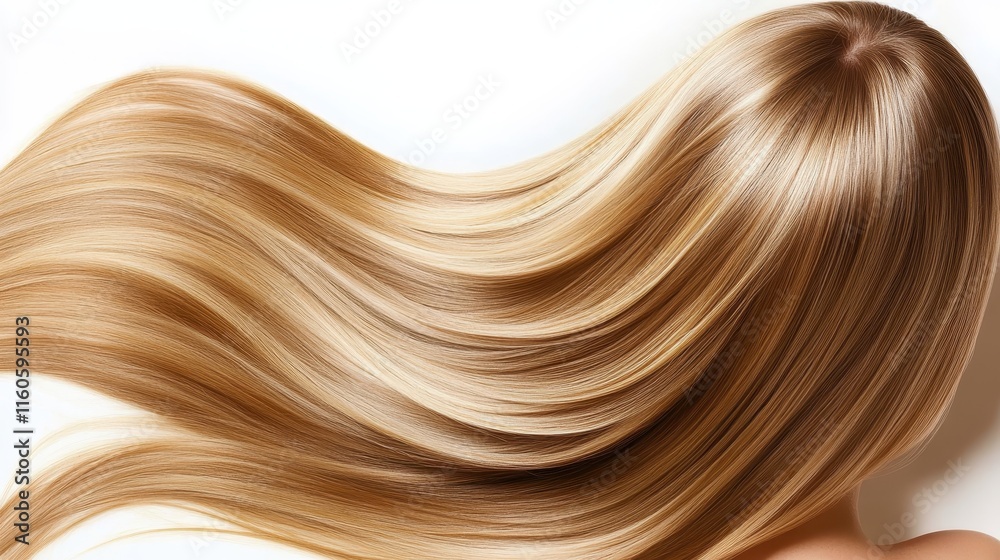 Fototapeta premium Beautiful model girl with Blond hair strand,silky healthy wavy hair strand,hair wavy ribbon, with smooth,Keratin straightening,Treatment,straight long hair,procedures,Smooth hairstyle.