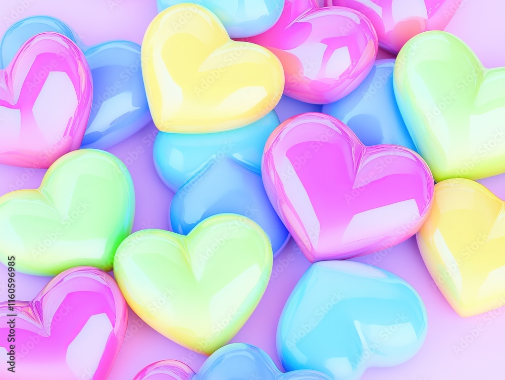 Obraz premium Glossy multicolored 3D hearts in neon shades