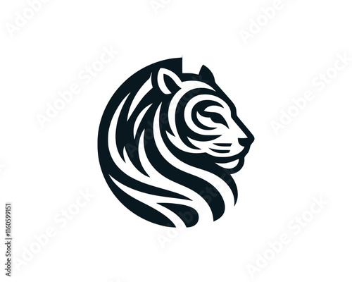 Tiger logo design vector template. Black and white silhouette tiger vector illustration.