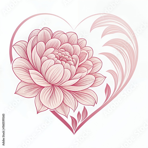 Valentines Day Heart Made of flowers Isolated on White Background.