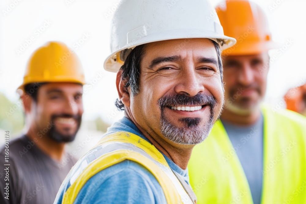 A group of construction workers posing together on site A group of construction workers posing together on site