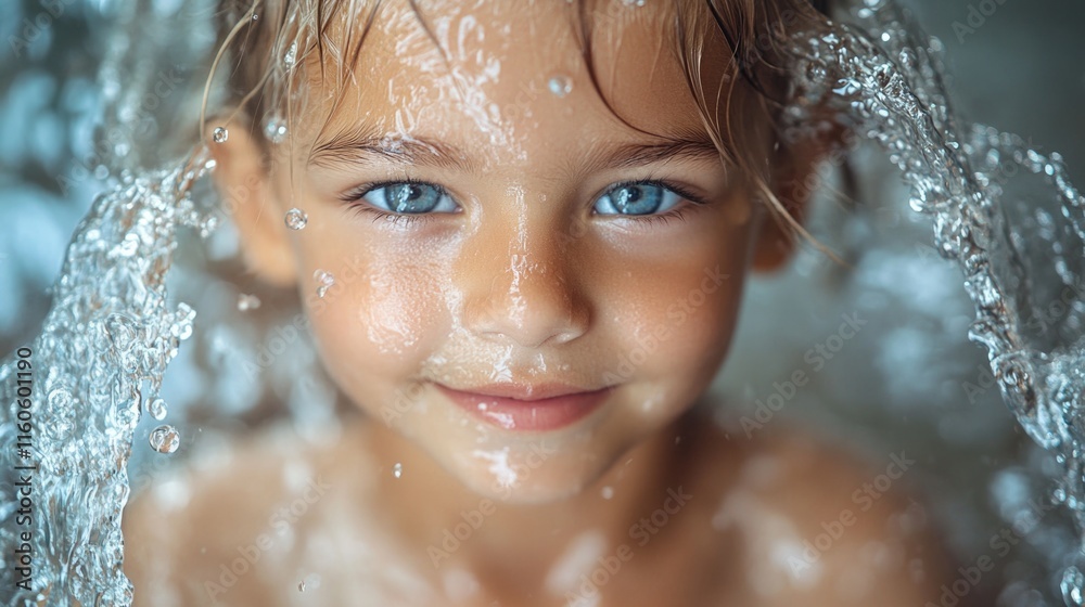 A young child taking a bath, ideal for family or kid-related content
