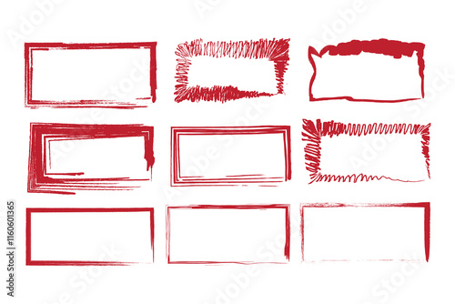 Grunge brush border set.  Brush stroke frame set