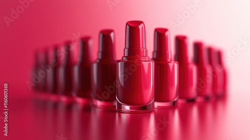 Cherry red nail polish bottles,Creative flat lay of fashion bright nail polishes,Minimal style,Nude tones color,Beauty blogger concept,beauty,fashion,women essential beauty items,Copy space. photo