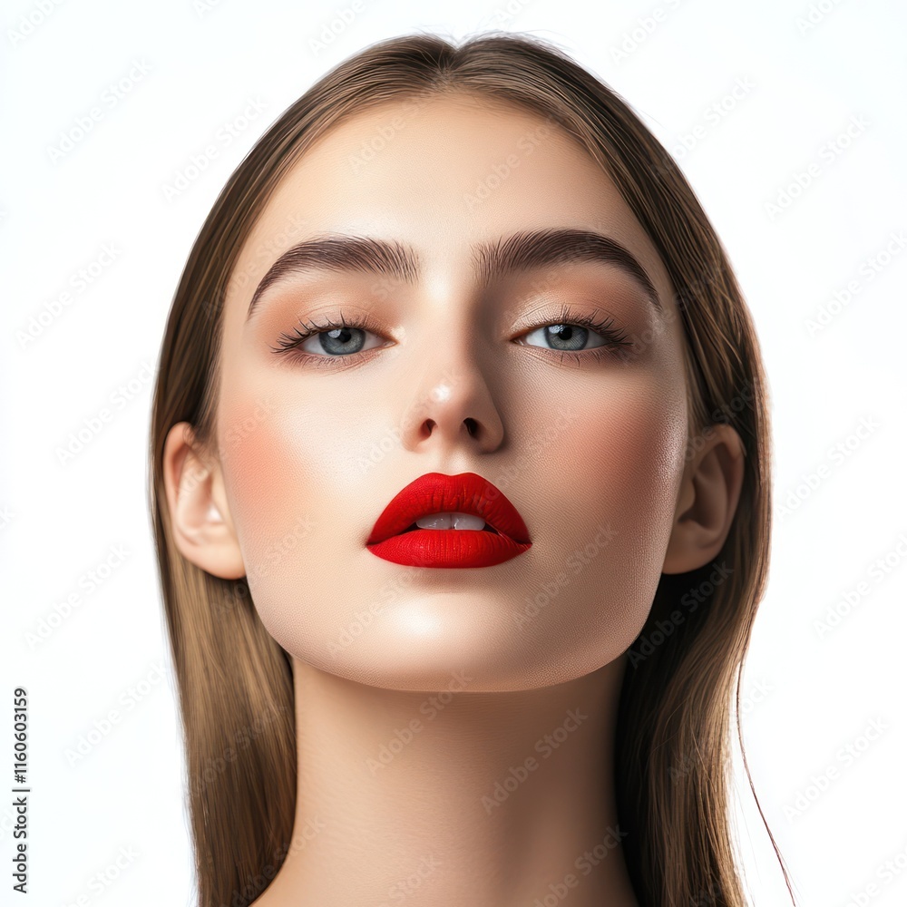 Beautiful young woman with red lipstick Isolated on White Background Generative AI Beautiful young woman with red lipstick Isolated on White Background Generative AI