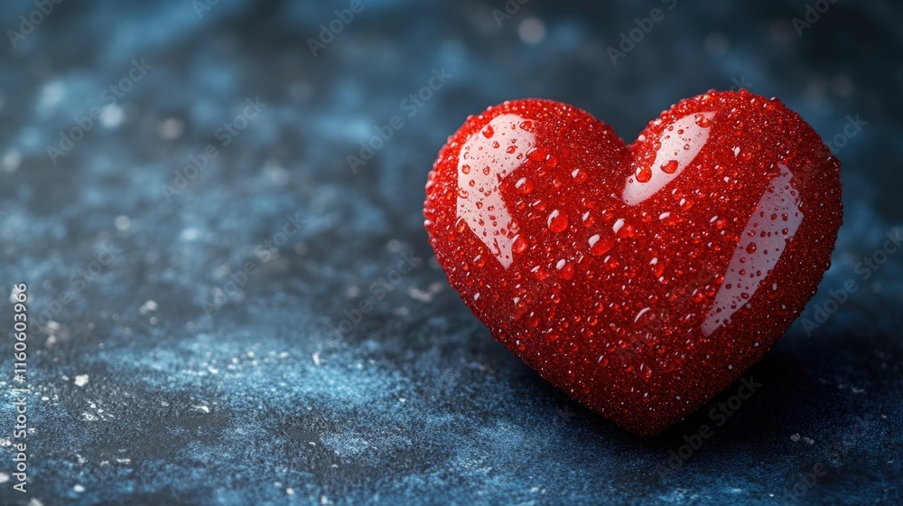 Fototapeta premium Close-up view of a bright red heart on a blue background, suitable for love and Valentine's Day-themed designs