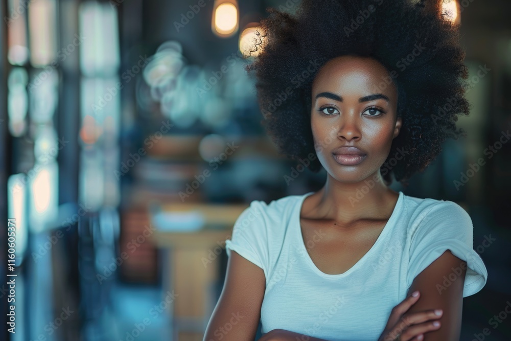 Obraz premium Portrait of beautiful positive african american woman standing with arms crossed