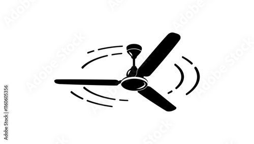 moving ceiling fan, black isolated silhouette