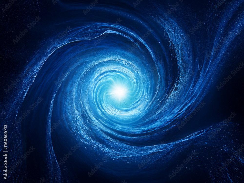 Obraz premium A mesmerizing vortex of deep blue, swirling with luminous energy at its core, evokes feelings of mystery and wonder. The light emanating from the center suggests a powerful, unseen force.