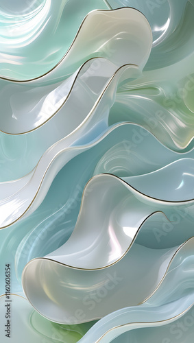Iridescent Silk Waves - Abstract Pearlescent 3D Render with Soft Holographic Textures
