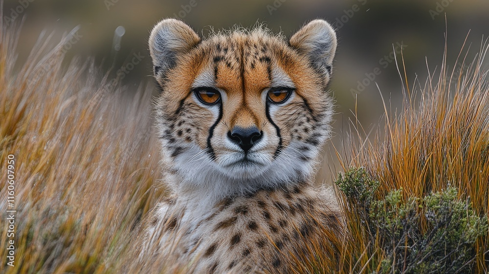 Obraz premium Close-up portrait of a cheetah in tall grass.