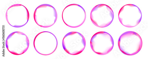 Set of round gradient, pink, purple color round wavy speed and motion lines on white transparent background. Can be used for badges, price tags, labels.