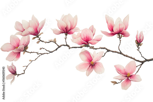 Fototapeta Naklejka Na Ścianę i Meble -  Pink spring flowers branch in watercolor illustration