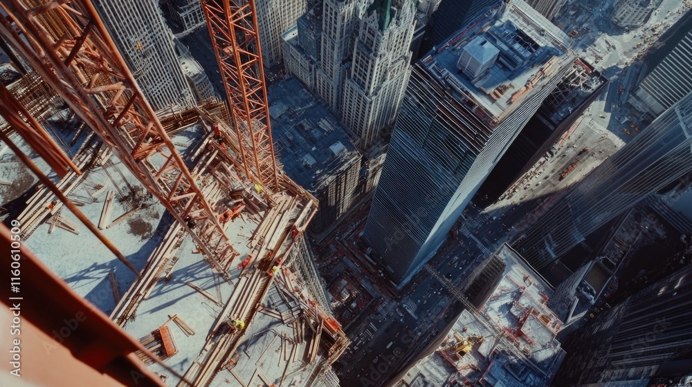 Aerial view of urban landscape from the top of a building, suitable for use in architecture or travel illustrations Aerial view of urban landscape from the top of a building, suitable for use in architecture or travel illustrations