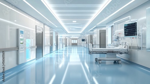 Modern healthcare facility with integrated smart technology for eco-friendly operations and energy-efficient building design.