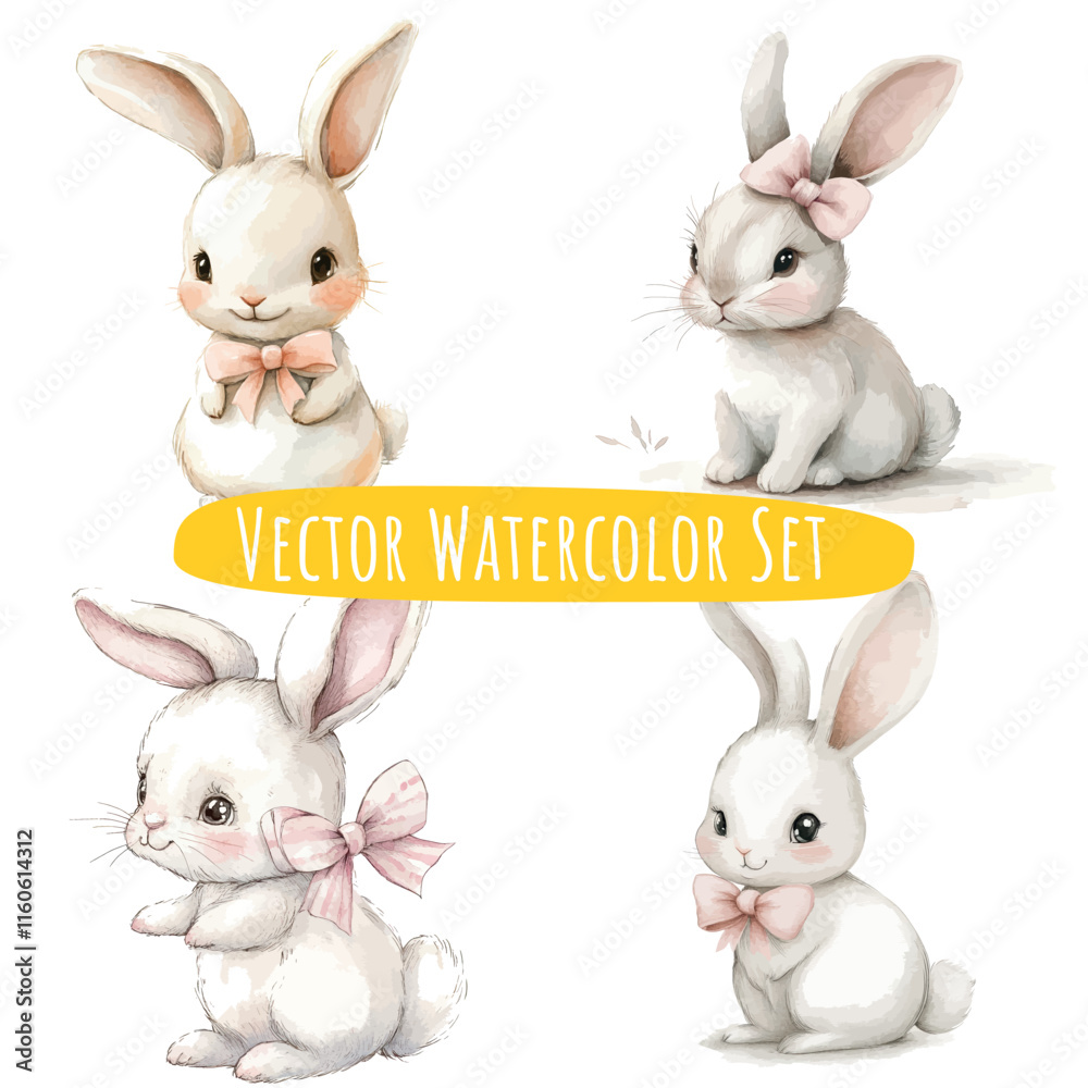 Fototapeta premium Whimsical Watercolor Rabbit Illustrations Set