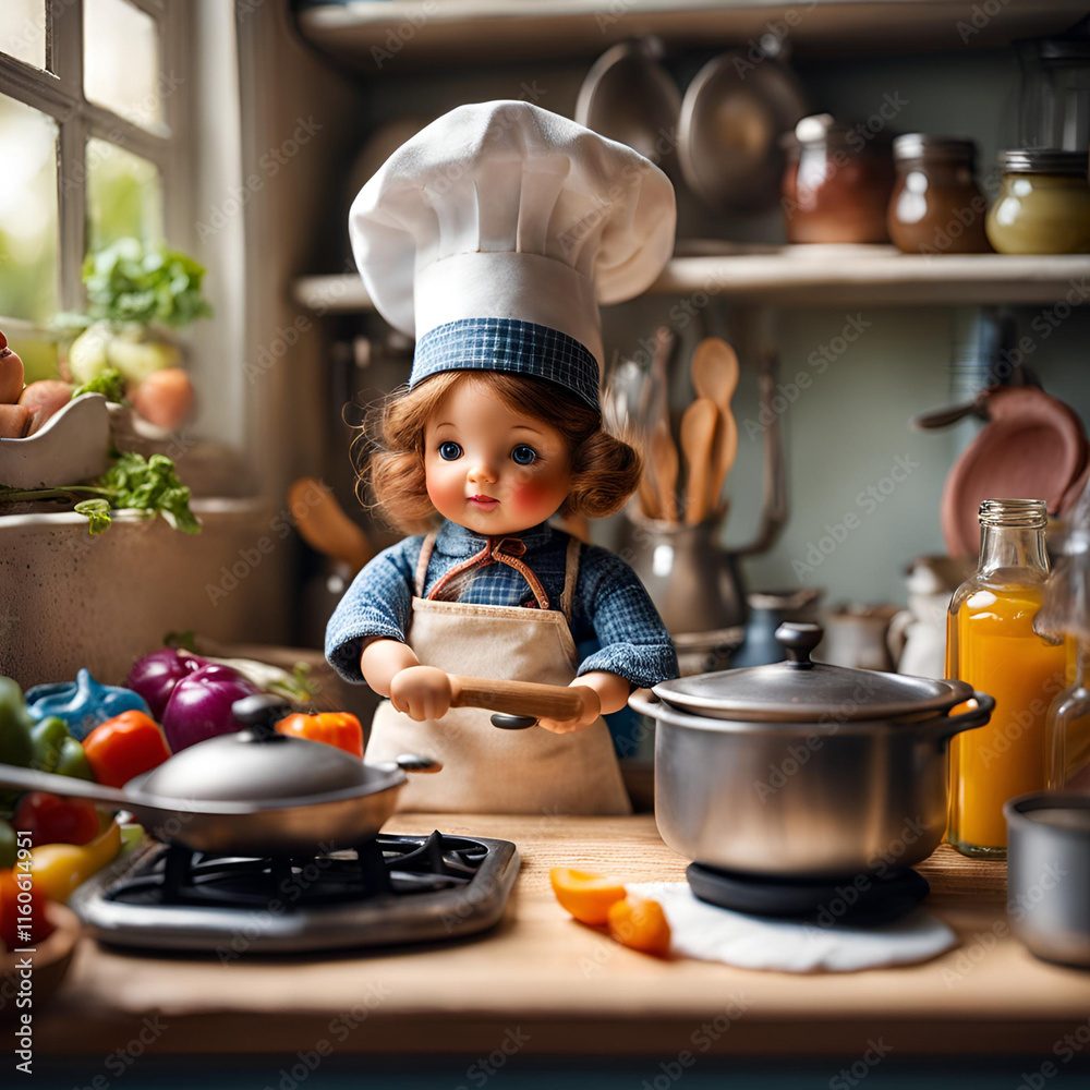 仕事をするミニチュアドール　調理