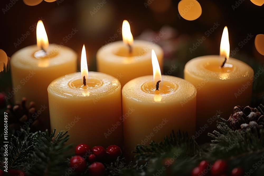 A close-up view of several burning candles A close-up view of several burning candles