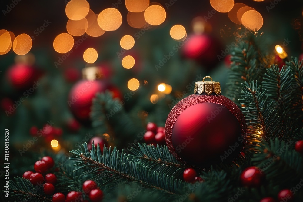 A decorative Christmas ornament on a festive holiday tree, ideal for winter and festive themed designs A decorative Christmas ornament on a festive holiday tree, ideal for winter and festive themed designs