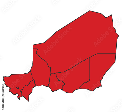 Niger Red map with border of regions outline vector