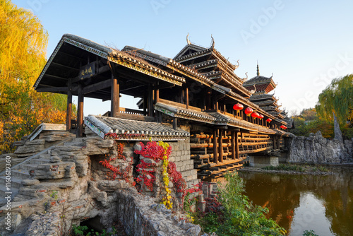 Obraz na płótnie Wind and Rain Bridge, Dong Scenic Area, China Ethnic Museum w salonie