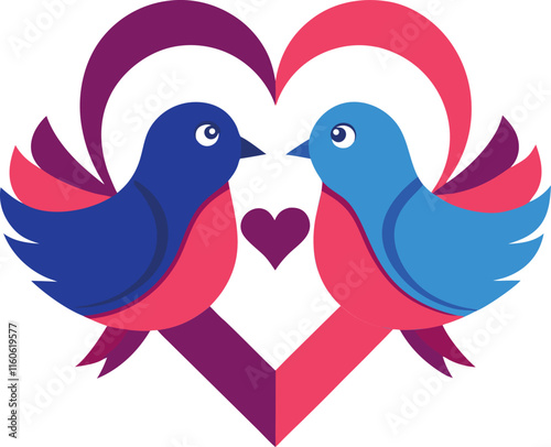 Canvas Print two birds with heart