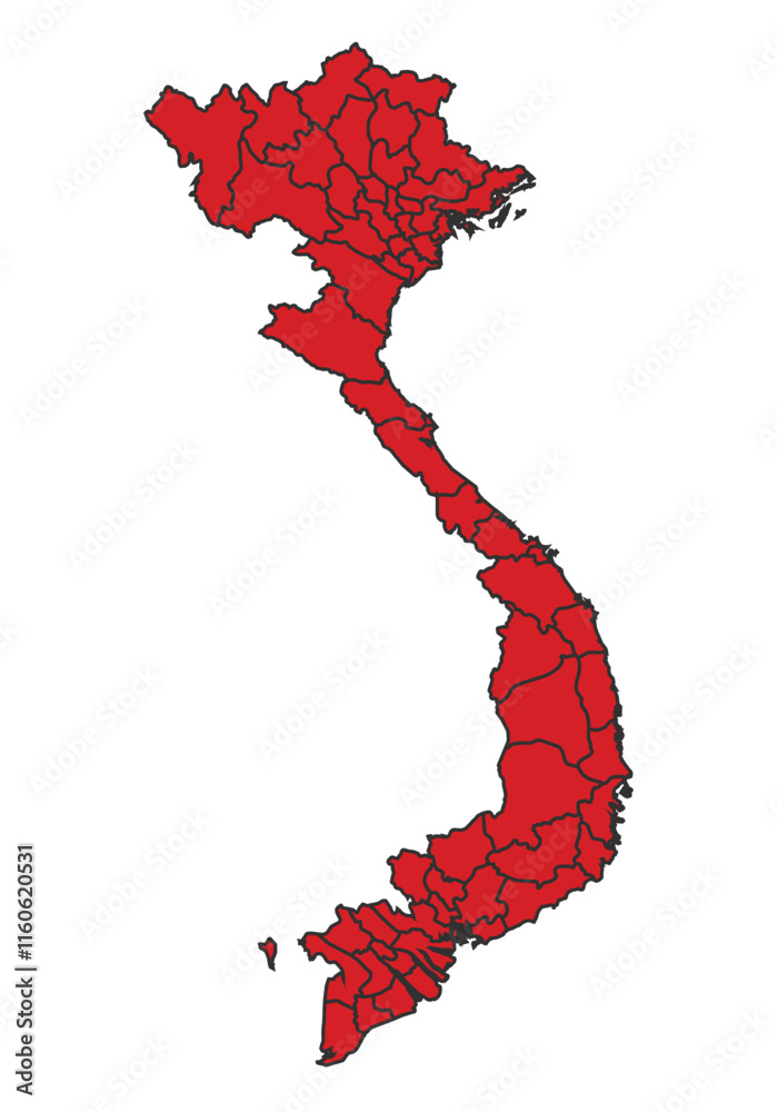 Obraz premium Vietnam Red map with border of regions outline vector
