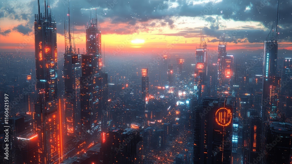 Fototapeta premium Futuristic city with interconnected smart homes and IoT devices