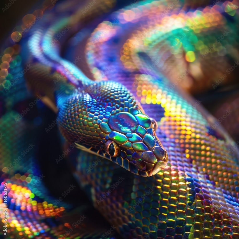 Fototapeta premium Iridescent Patterns of Artistry in a Colorful Snake's Scales