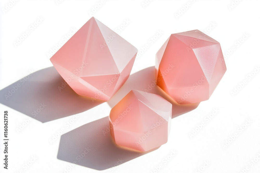 Three pink origami paper diamonds on a flat white surface, ideal for use in jewelry or decorative designs
