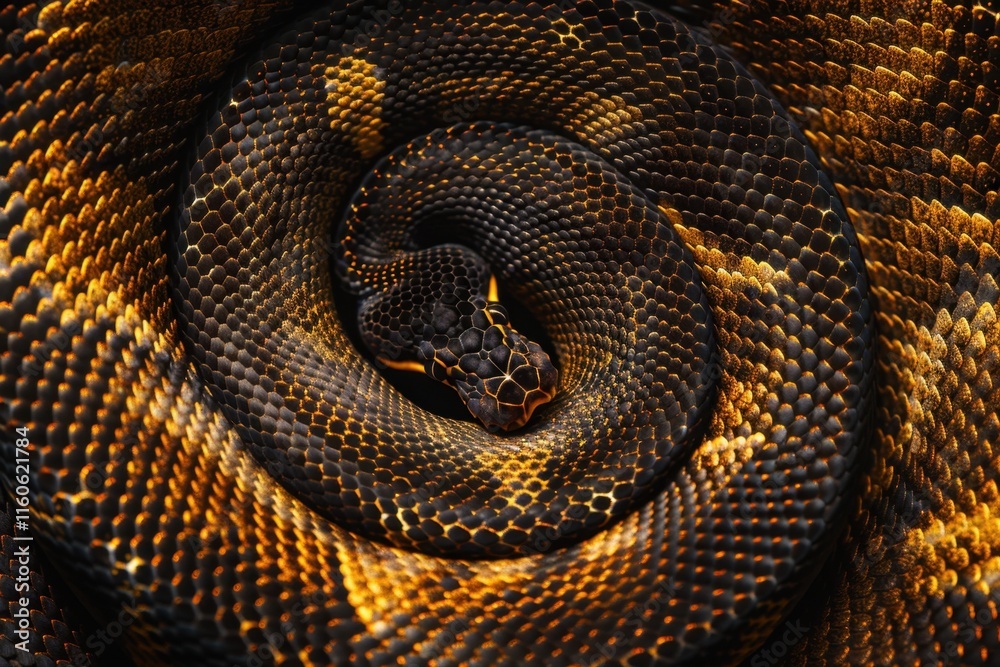 Fototapeta premium Ball Python in Tight Spiral Arrangement with Stunning Scale Pattern