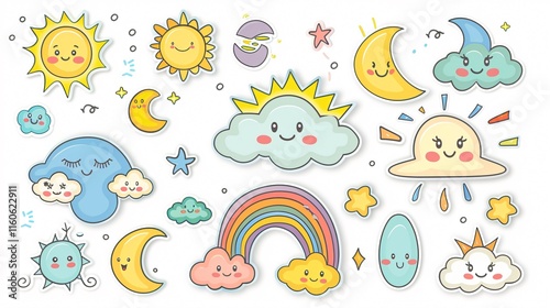 Cute Weather Stickers Vector Set for Playful Designs