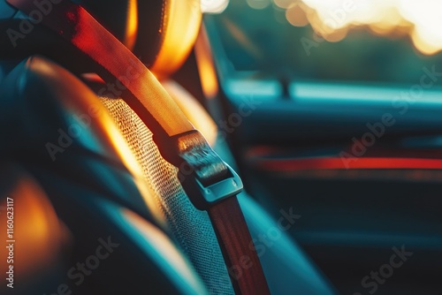 A close-up view of a car seat belt, great for automotive or safety-related concepts photo