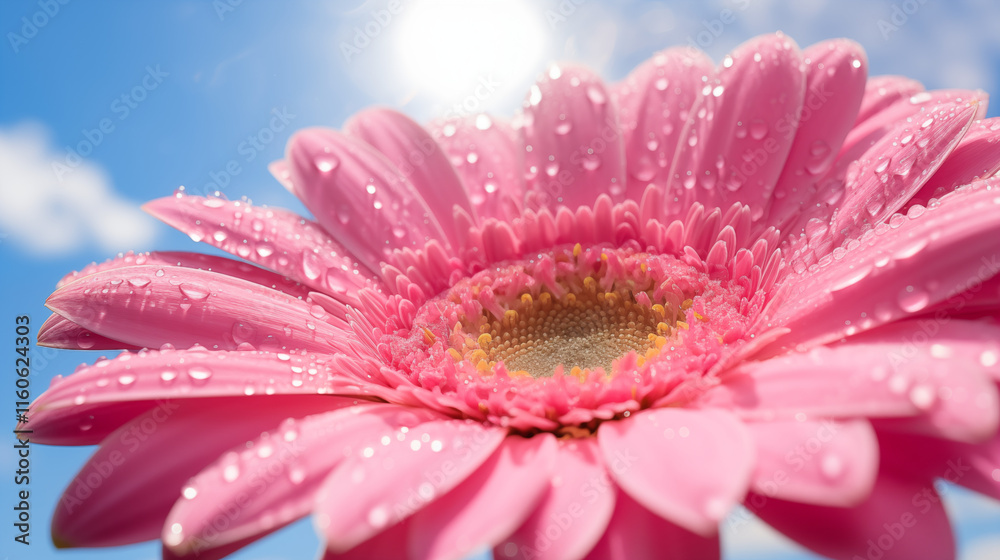 Vivid Pink Flower Against a Soft Sky Blue Backdrop Vivid Pink Flower Against a Soft Sky Blue Backdrop